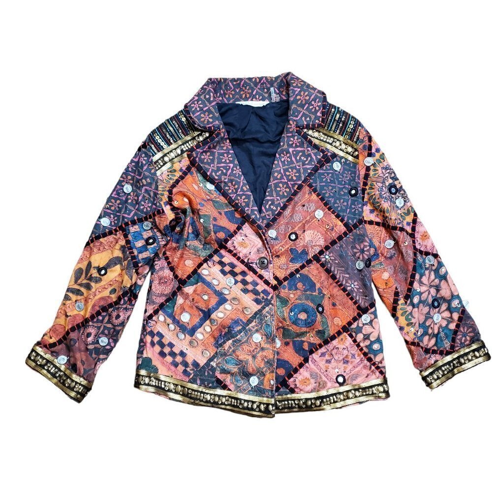 Soft Surroundings Ruby Embellished Patchwork Berber Coin Jacket Womens XS Cotton